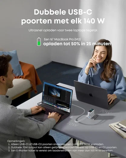 Anker Zolo (140W) USB-C Oplader GaN Snellader voor MacBook/Laptop Zilver afbeelding 3