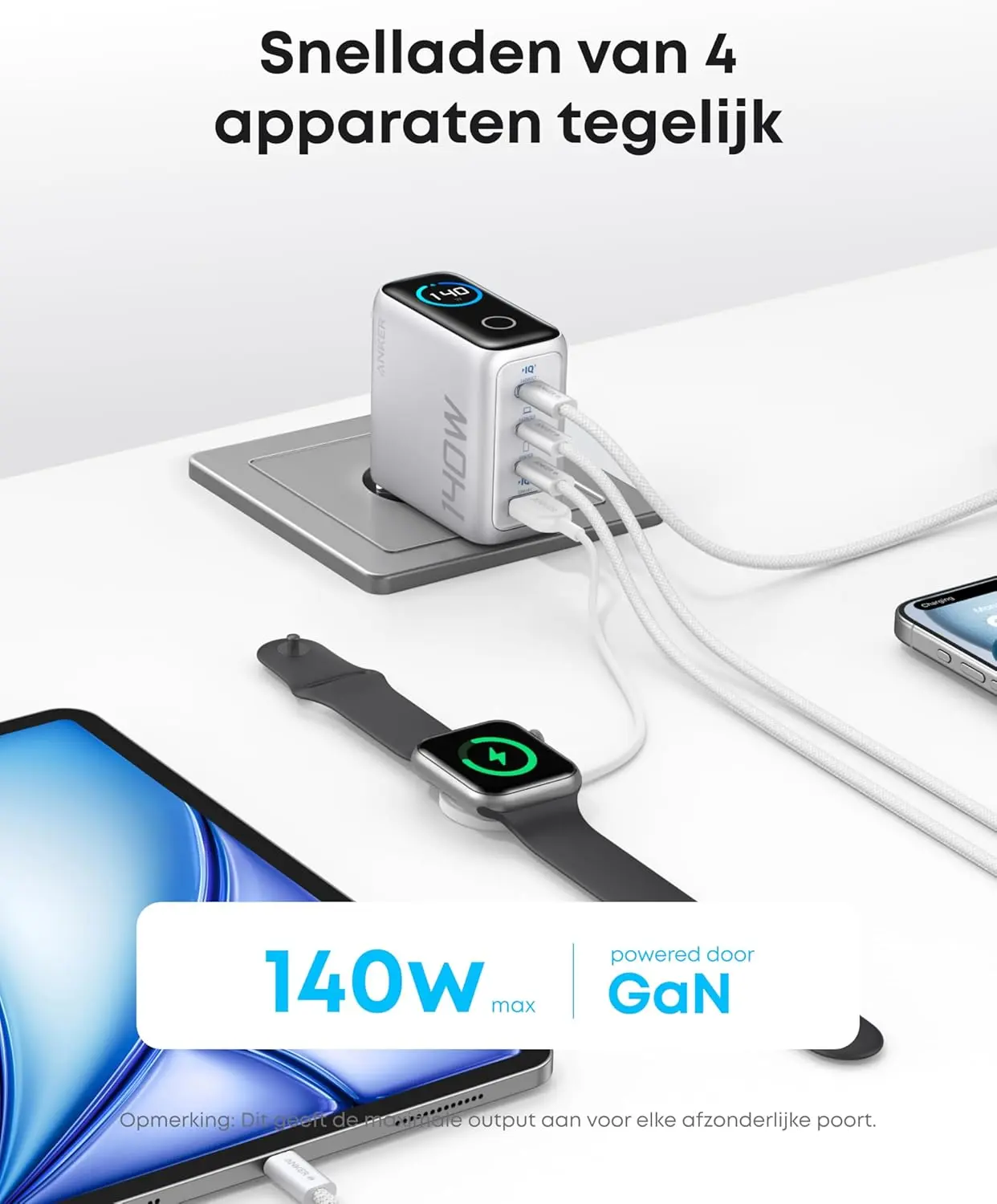 Anker Zolo (140W) USB-C Oplader GaN Snellader voor MacBook/Laptop Zilver afbeelding 2
