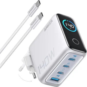 Anker Zolo (140W) USB-C Oplader GaN Snellader voor MacBook/Laptop Zilver