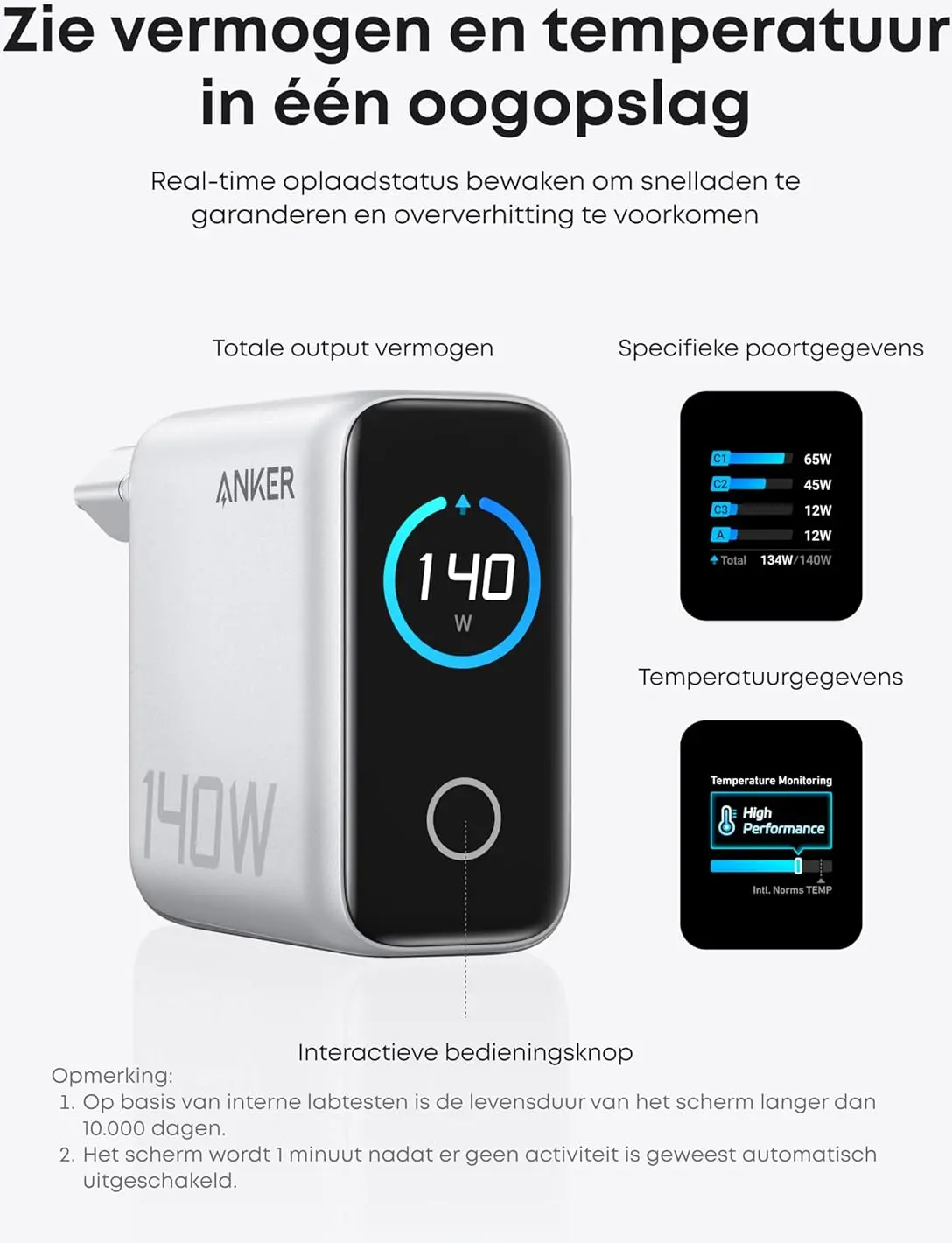 Anker Zolo (140W) USB-C Oplader GaN Snellader voor MacBook/Laptop Zilver afbeelding 4