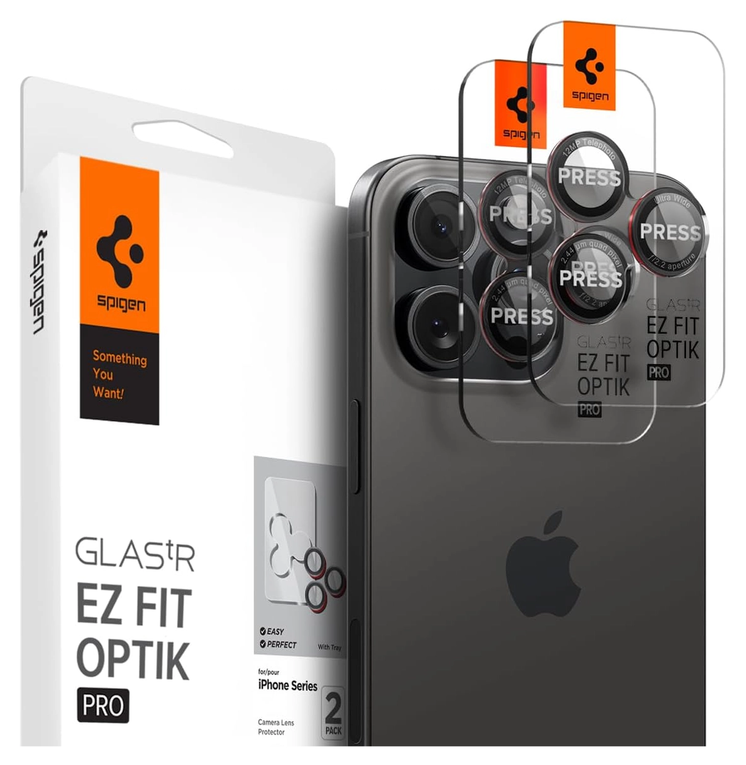 Spigen Optik Pro iPhone 16 Pro (Max)/15 Pro (Max) Camera Protector Rood 2-Pack afbeelding 1