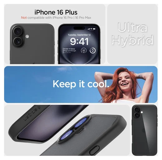 Spigen Ultra Hybrid Apple iPhone 16 Plus Hoesje Back Cover Frost Zwart afbeelding 7