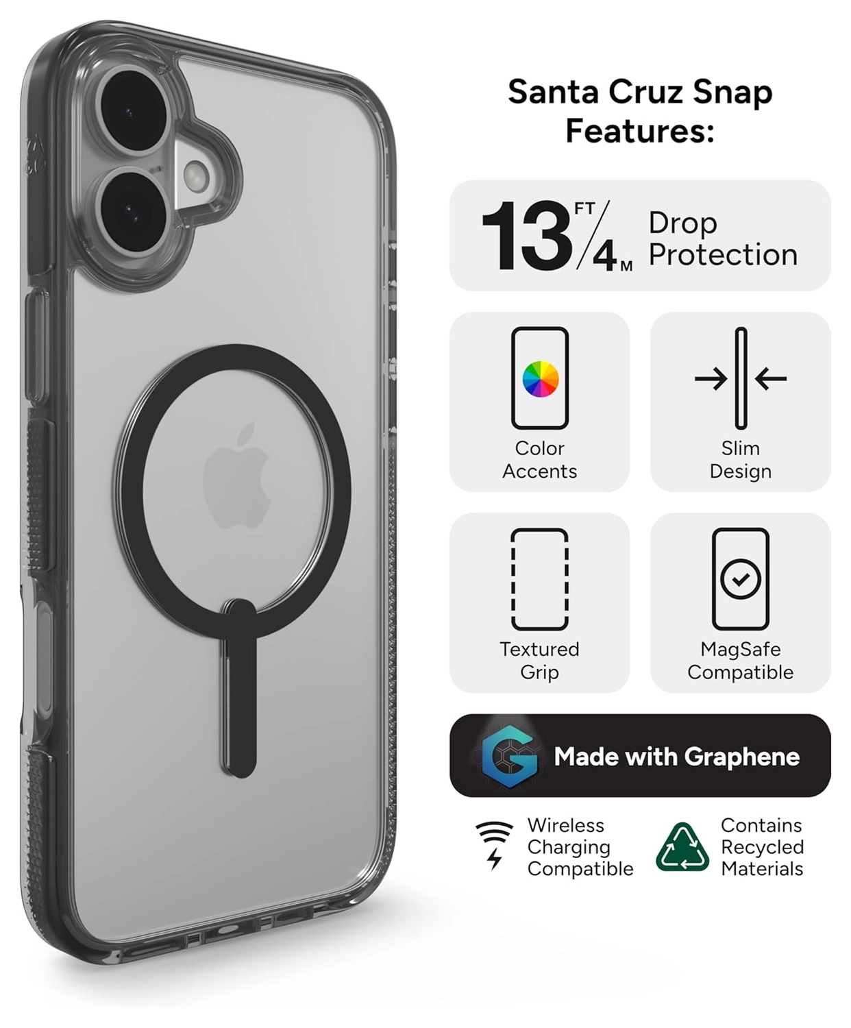 ZAGG Santa Cruz Snap Apple iPhone 16 Hoesje MagSafe Back Cover Transparant Zwart afbeelding 2
