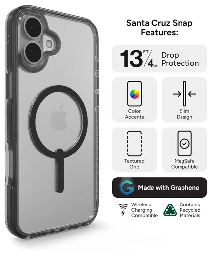 ZAGG Santa Cruz Snap Apple iPhone 16 Hoesje MagSafe Back Cover Transparant Zwart afbeelding 2