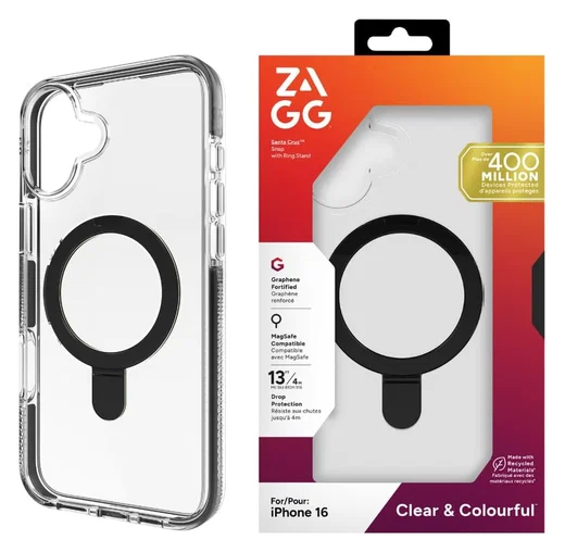 ZAGG Santa Cruz Snap Apple iPhone 16 Hoesje MagSafe Back Cover Transparant Zwart afbeelding 5