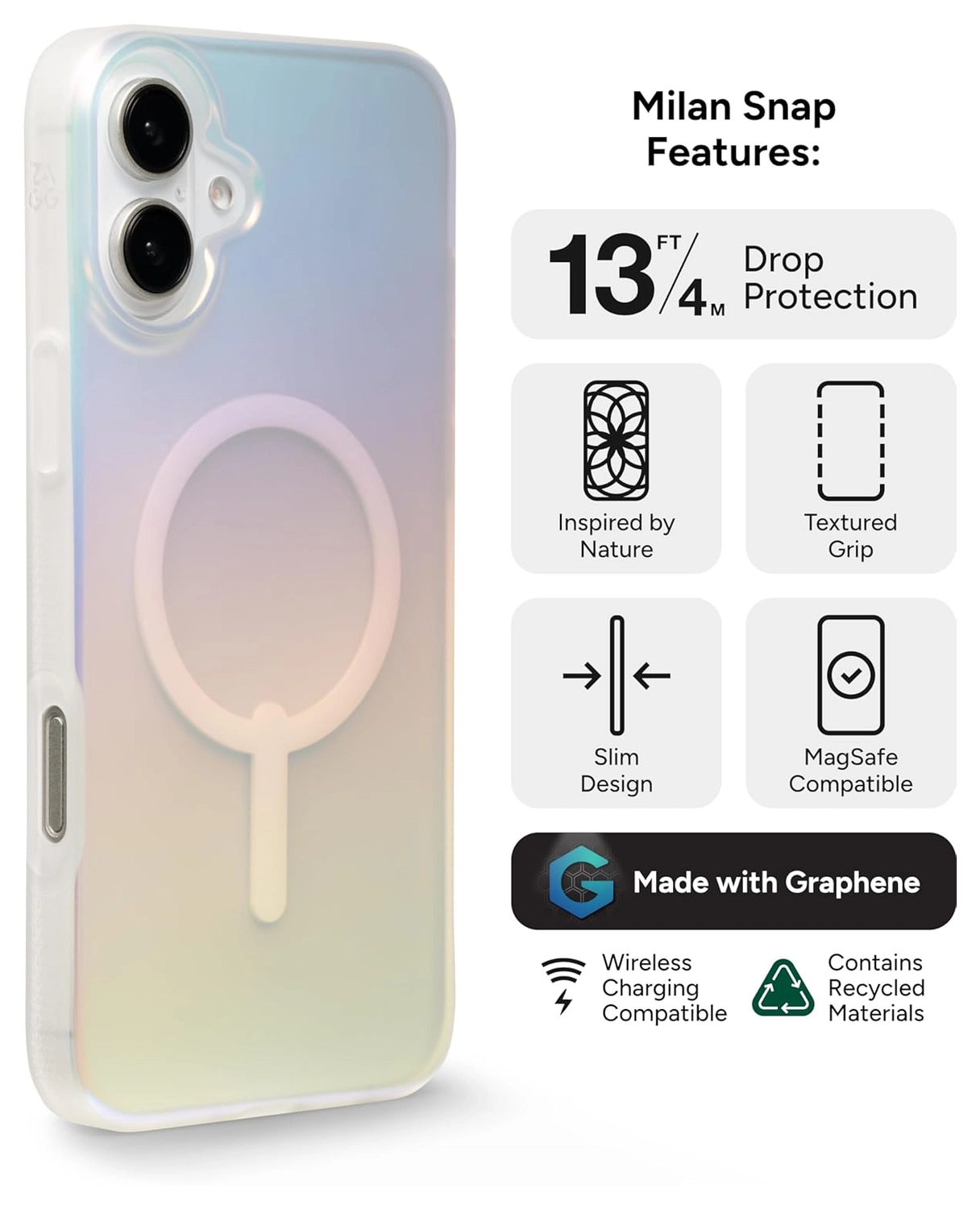 ZAGG Milan Snap Apple iPhone 16 Plus Hoesje MagSafe Back Cover Iridescent afbeelding 2