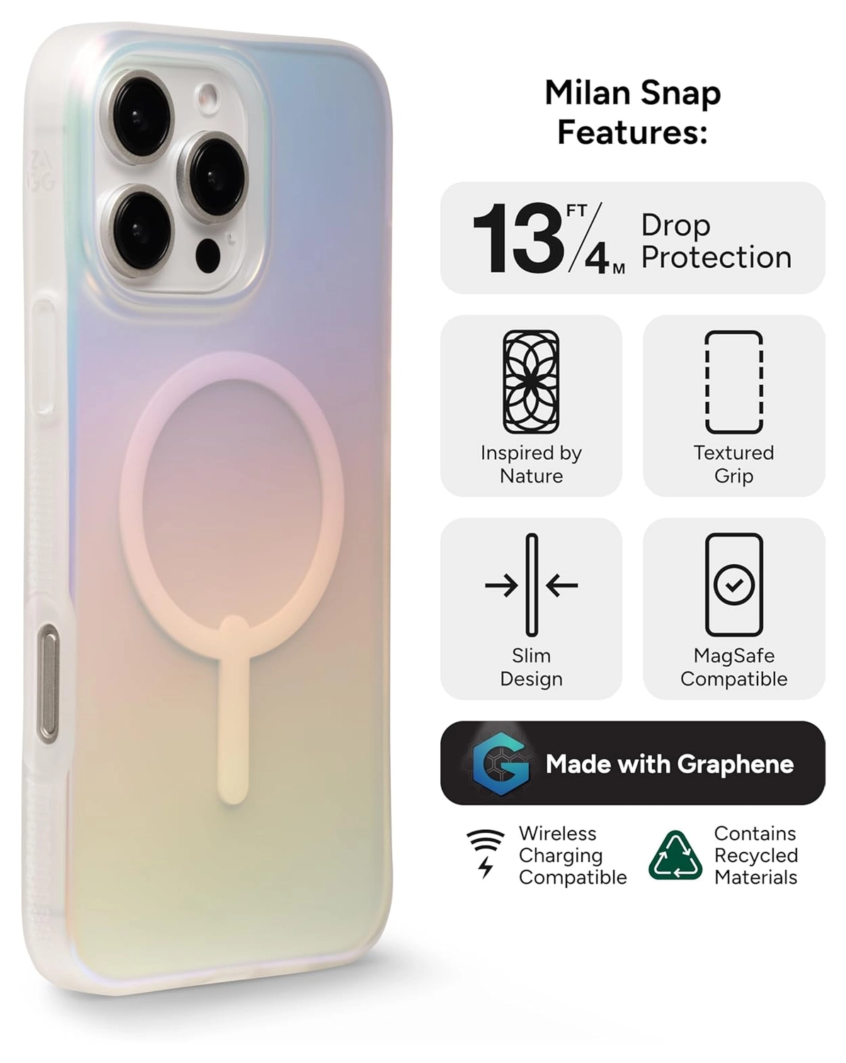 ZAGG Milan Snap Apple iPhone 16 Pro Max Hoesje MagSafe Back Cover Iridescent afbeelding 2