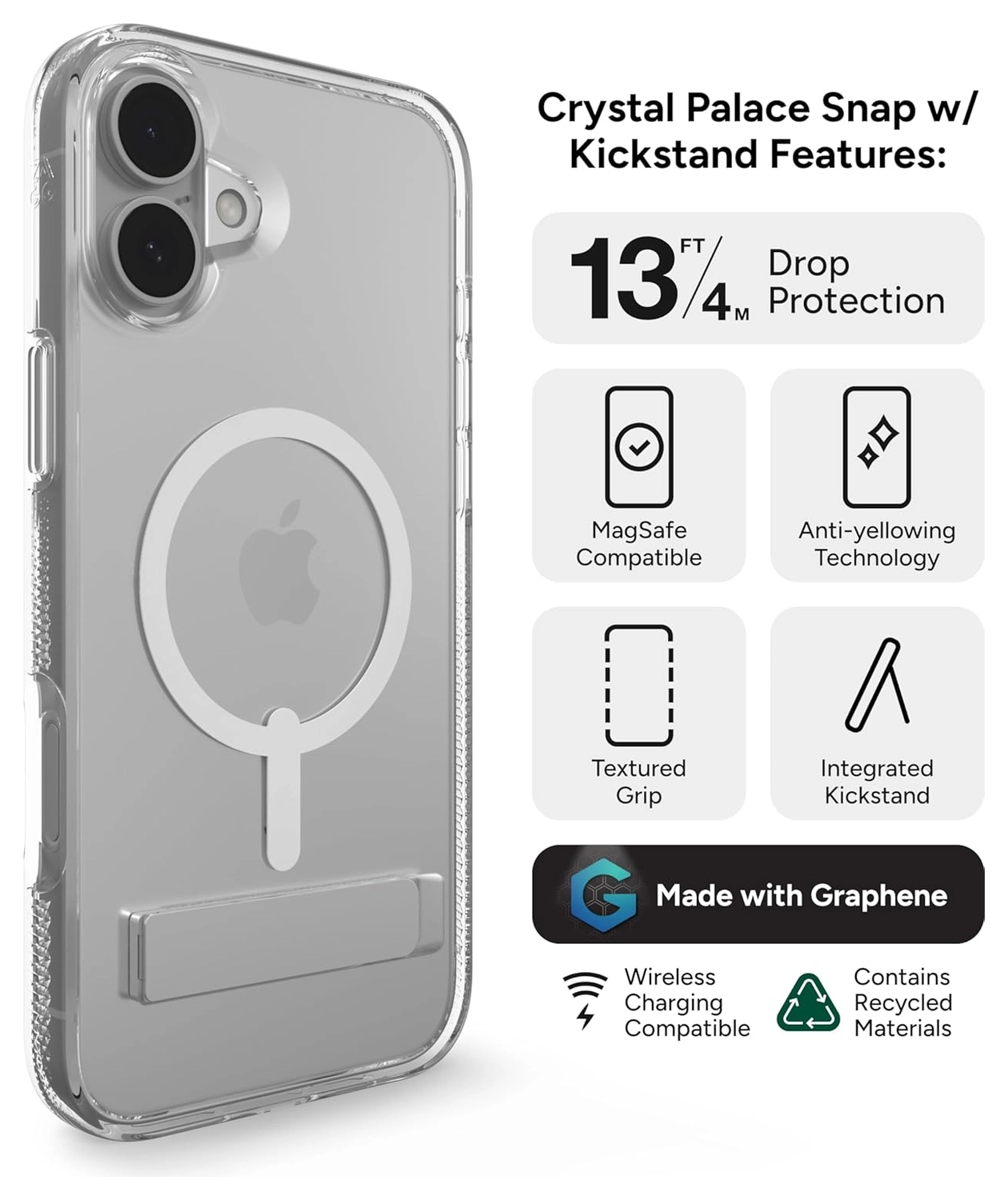 ZAGG Crystal Palace Snap Kickstand iPhone 16 Plus Hoesje MagSafe Transparant afbeelding 2