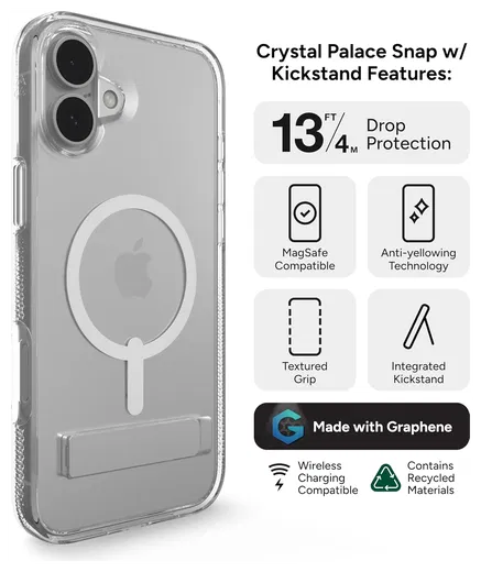 ZAGG Crystal Palace Snap Kickstand iPhone 16 Plus Hoesje MagSafe Transparant afbeelding 2