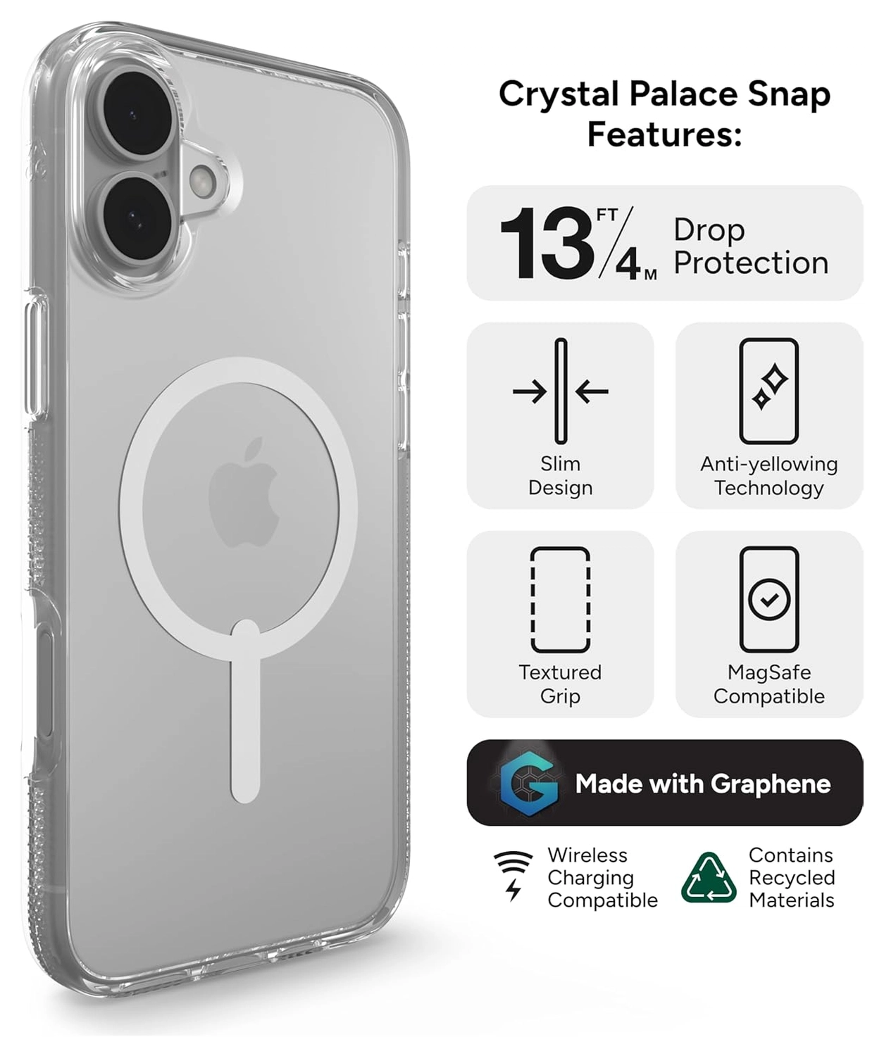 ZAGG Crystal Palace Snap iPhone 16 Plus Hoesje MagSafe Back Cover Transparant afbeelding 2