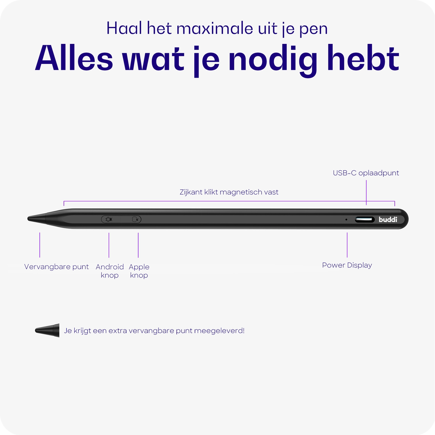 Buddi Flow 2 Universele Stylus Pen voor Android en iPad Zwart afbeelding 3