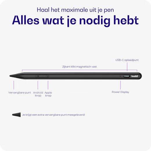 Buddi Flow 2 Universele Stylus Pen voor Android en iPad Zwart afbeelding 3