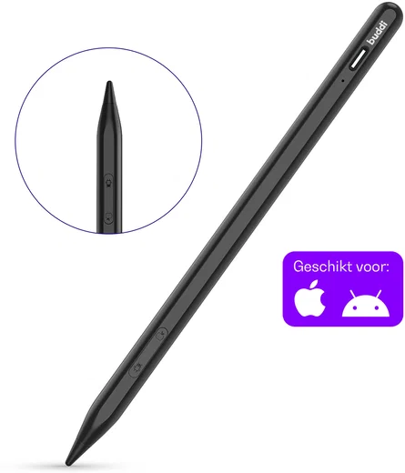Buddi Flow 2 Universele Stylus Pen voor Android en iPad Zwart afbeelding 1