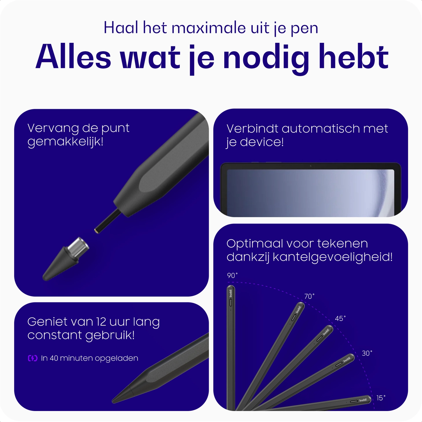 Buddi Flow 2 Universele Stylus Pen voor Android en iPad Zwart afbeelding 6