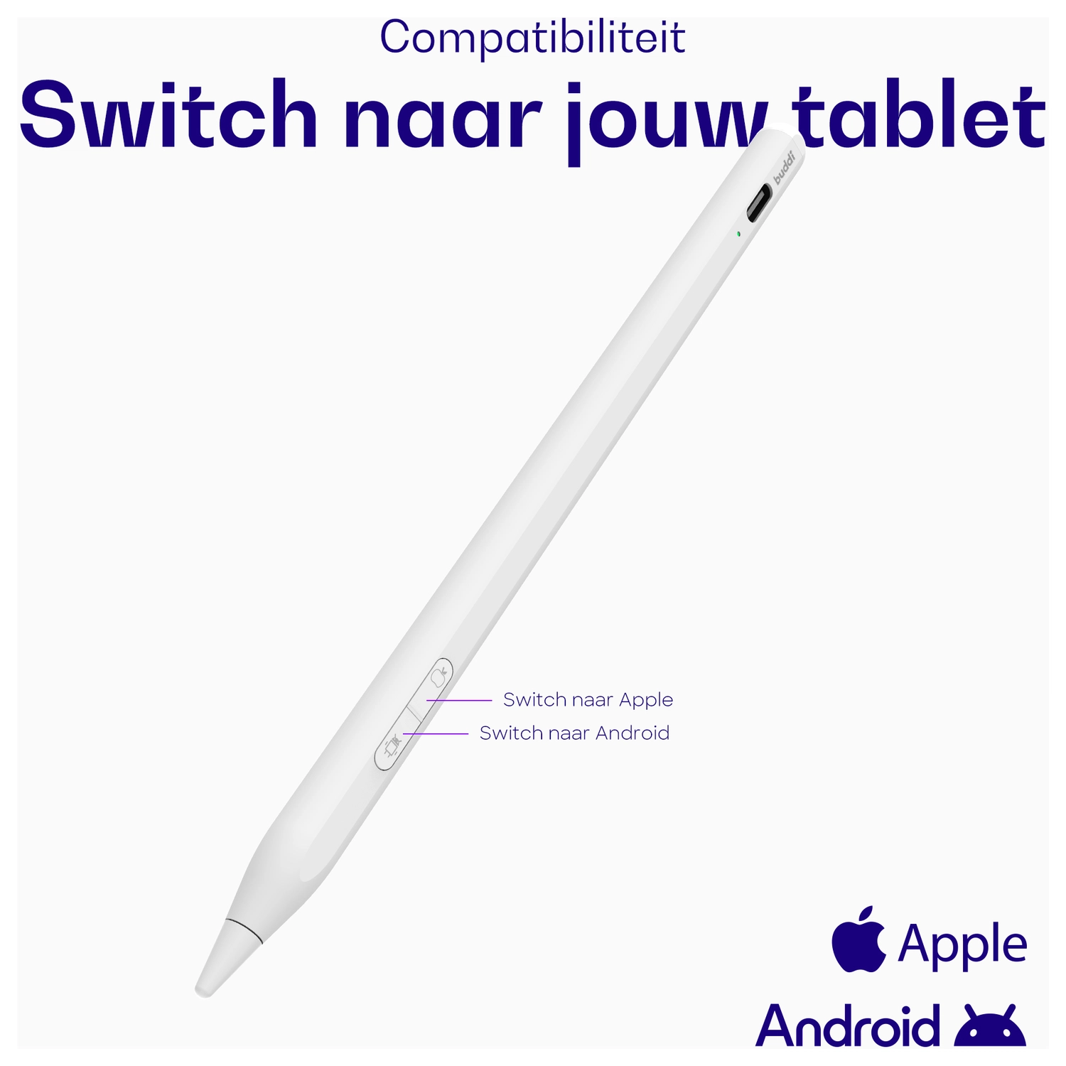 Buddi Flow 2 Universele Stylus Pen voor Android en iPad Wit afbeelding 2