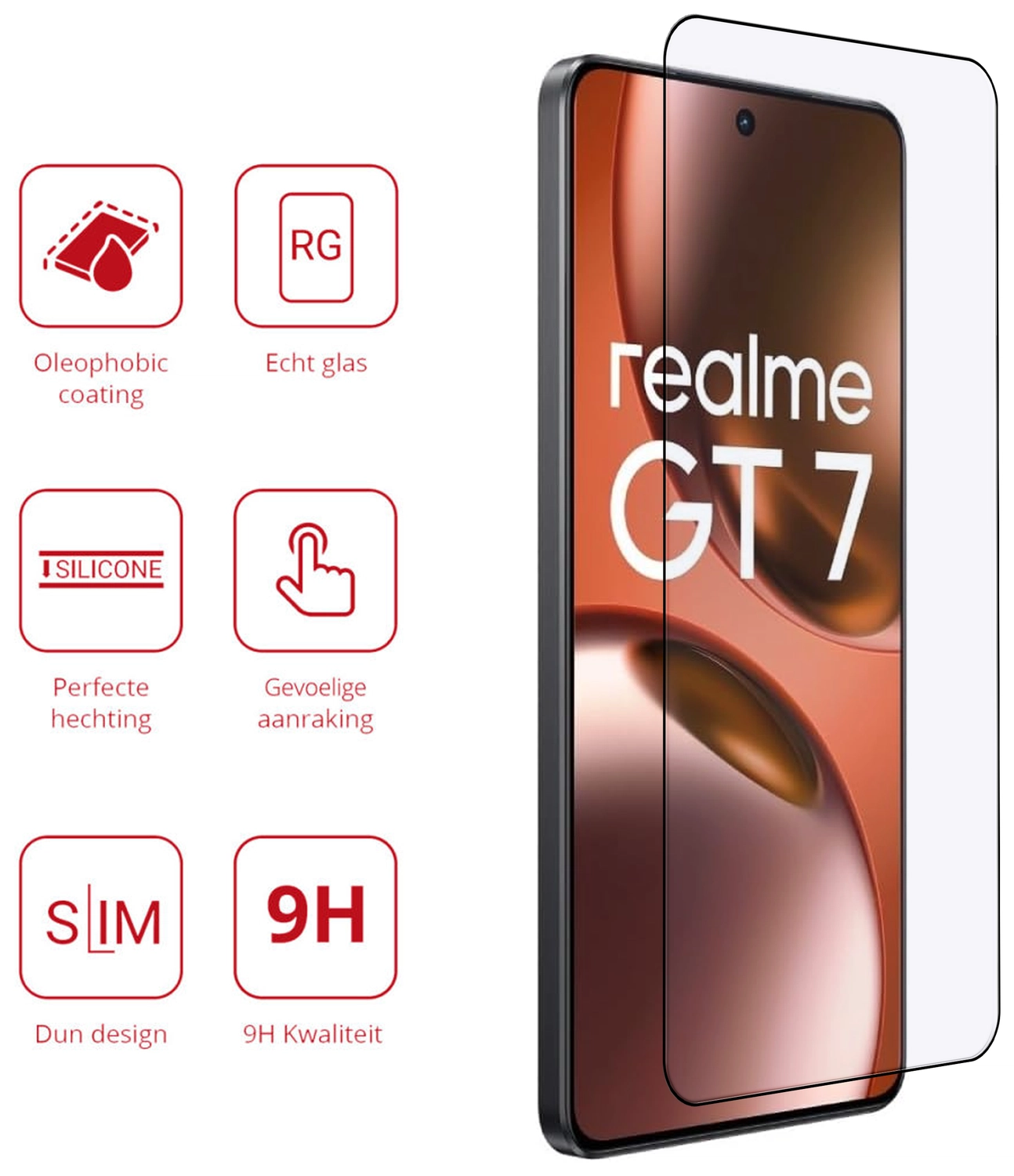 Rosso Realme GT 7 / GT 7T 9H Tempered Glass Screen Protector afbeelding 2