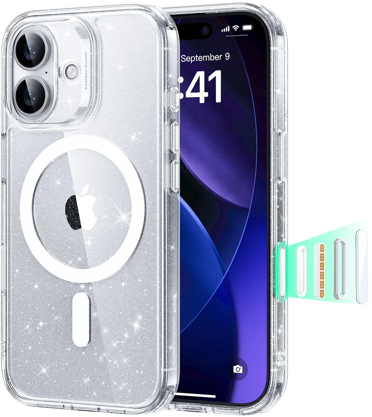 ESR Classic Hybrid iPhone 17 Hoesje MagSafe Back Cover Glitter Transparant afbeelding 1
