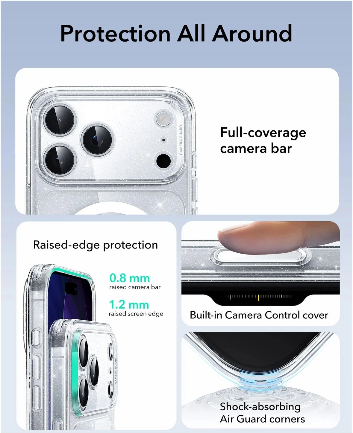 ESR Classic Hybrid iPhone 17 Pro Hoesje MagSafe Back Cover Glitter Transparant afbeelding 4