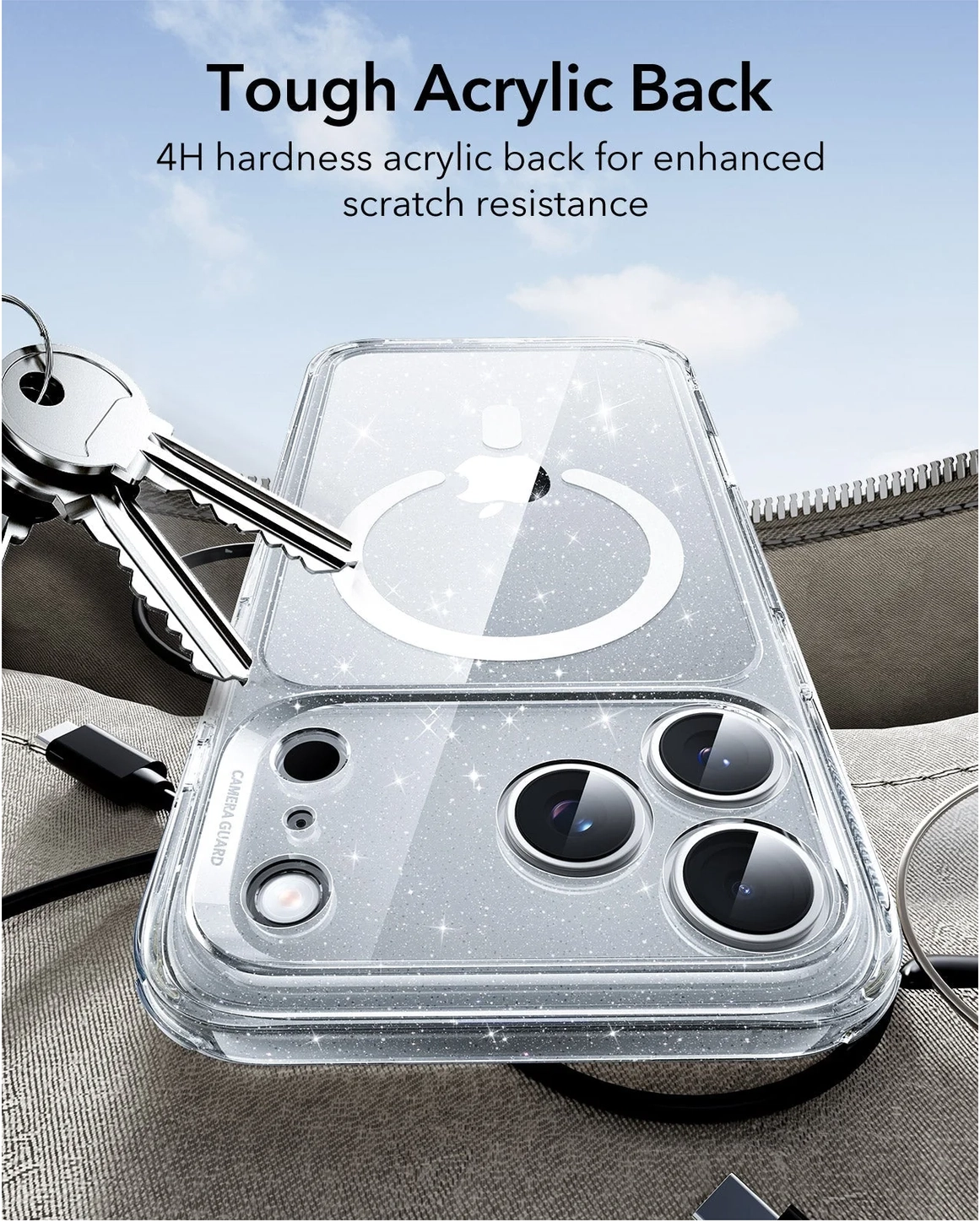 ESR Classic Hybrid iPhone 17 Pro Hoesje MagSafe Back Cover Glitter Transparant afbeelding 6