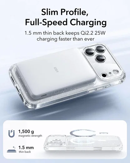 ESR Classic Hybrid iPhone 17 Pro Hoesje MagSafe Back Cover Glitter Transparant afbeelding 7