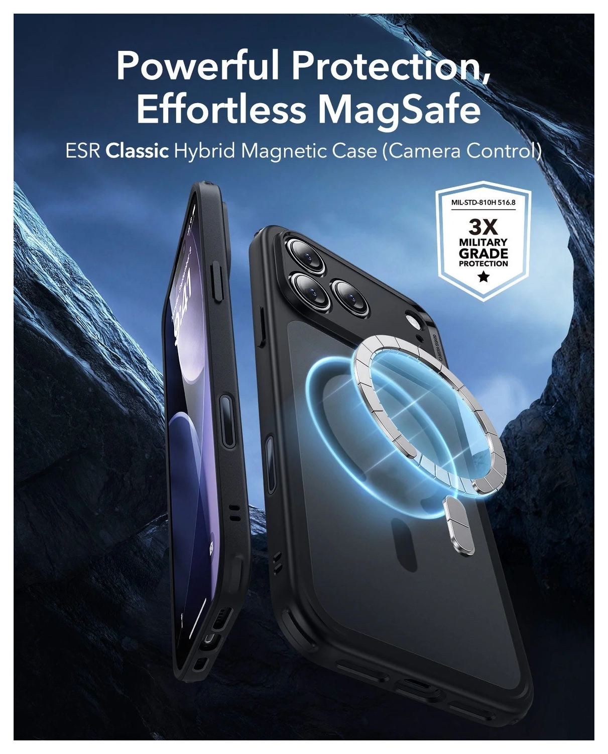 ESR Classic Hybrid iPhone 17 Pro Max Hoesje MagSafe Back Cover Frosted Zwart afbeelding 2
