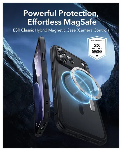 ESR Classic Hybrid iPhone 17 Pro Max Hoesje MagSafe Back Cover Frosted Zwart afbeelding 2