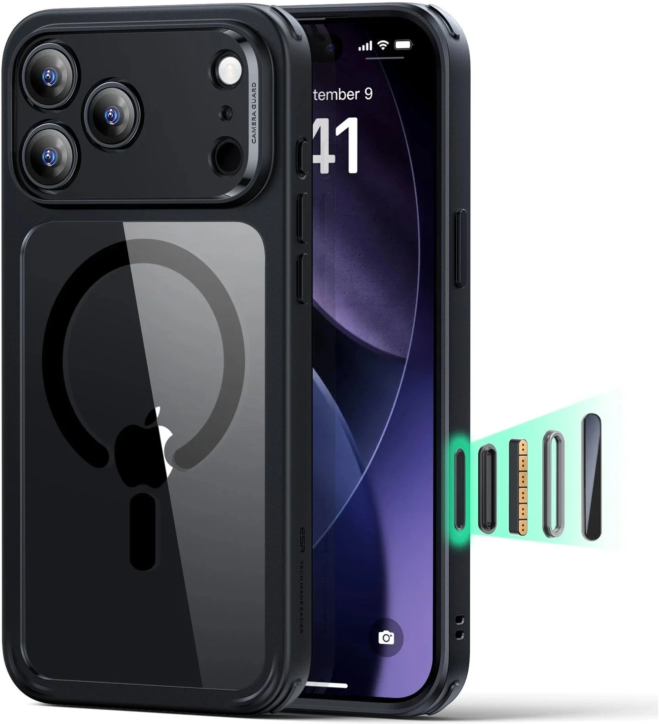 ESR Classic Hybrid iPhone 17 Pro Max Hoesje MagSafe Back Cover Transparant Zwart afbeelding 1