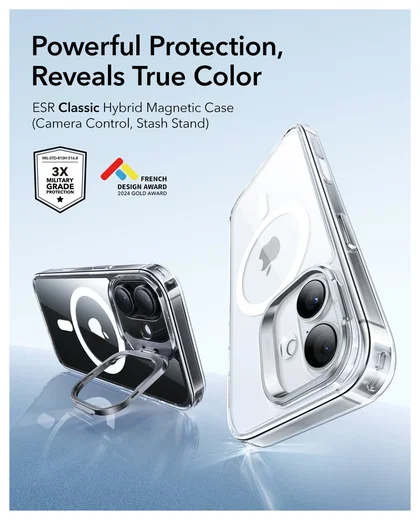 ESR Classic Hybrid MagSafe iPhone 17 Hoesje Stand Back Cover Transparant afbeelding 2