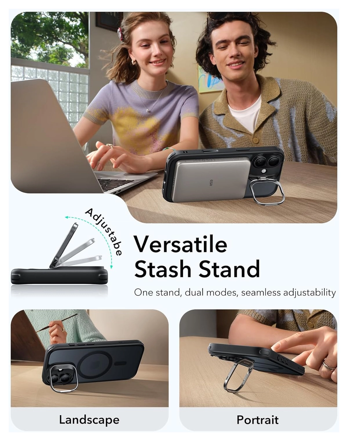 ESR Classic Hybrid MagSafe iPhone 17 Hoesje Stand Back Cover Frosted Zwart afbeelding 5