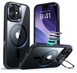 ESR Classic Hybrid MagSafe iPhone 17 Hoesje Stand Back Cover Transparant Zwart afbeelding