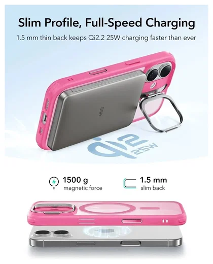 ESR Classic Hybrid MagSafe iPhone 17 Hoesje Stand Back Cover Roze afbeelding 6