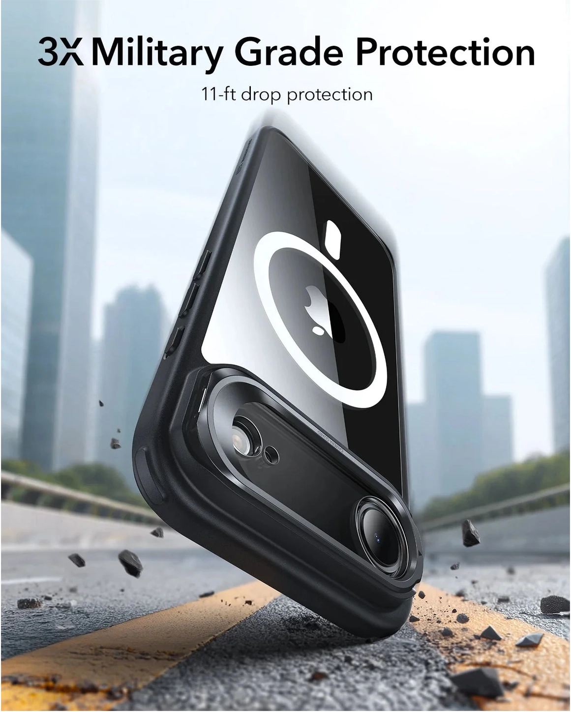 ESR Classic Hybrid MagSafe iPhone Air Hoesje Stand Transparant Zwart afbeelding 3
