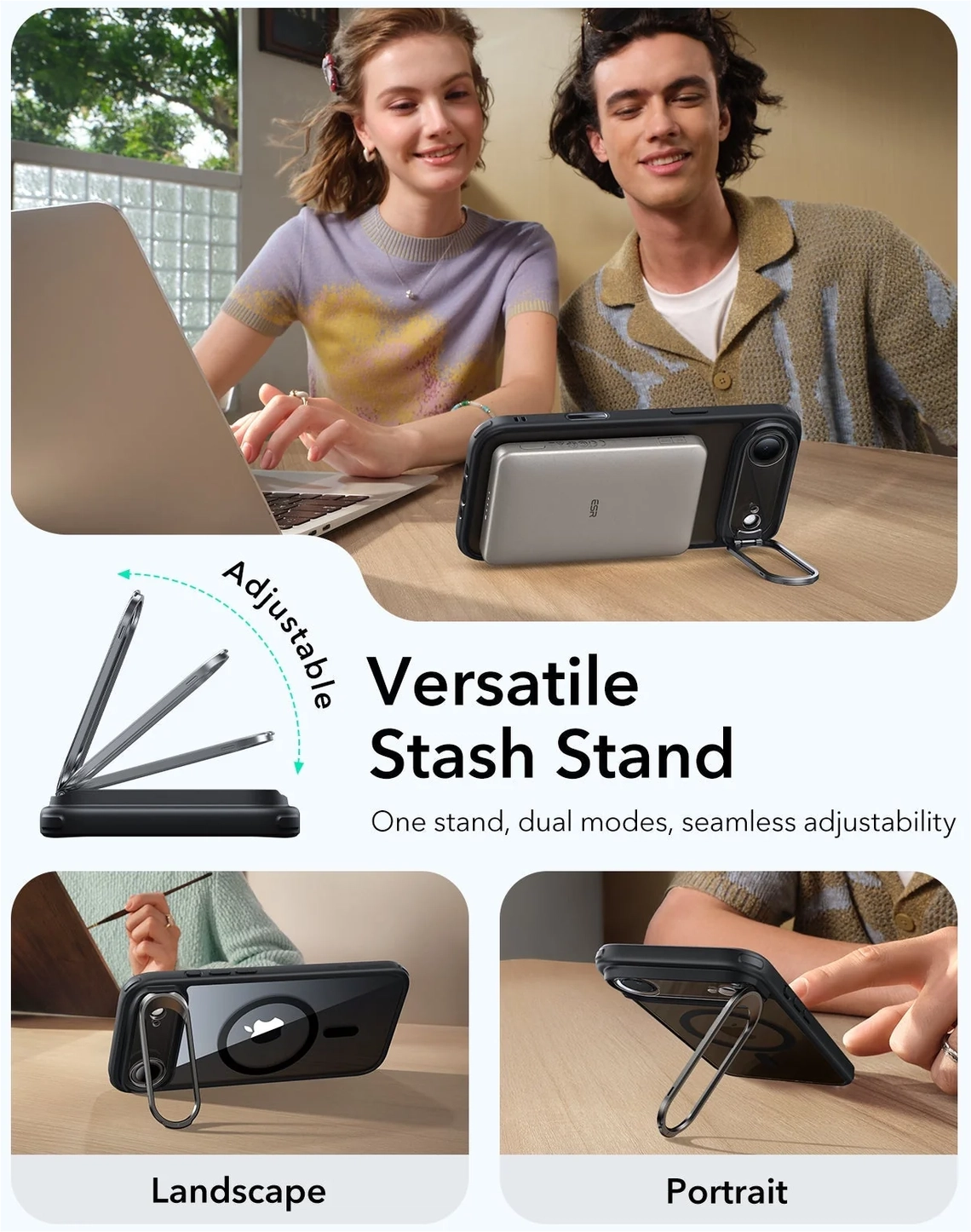 ESR Classic Hybrid MagSafe iPhone Air Hoesje Stand Transparant Zwart afbeelding 5
