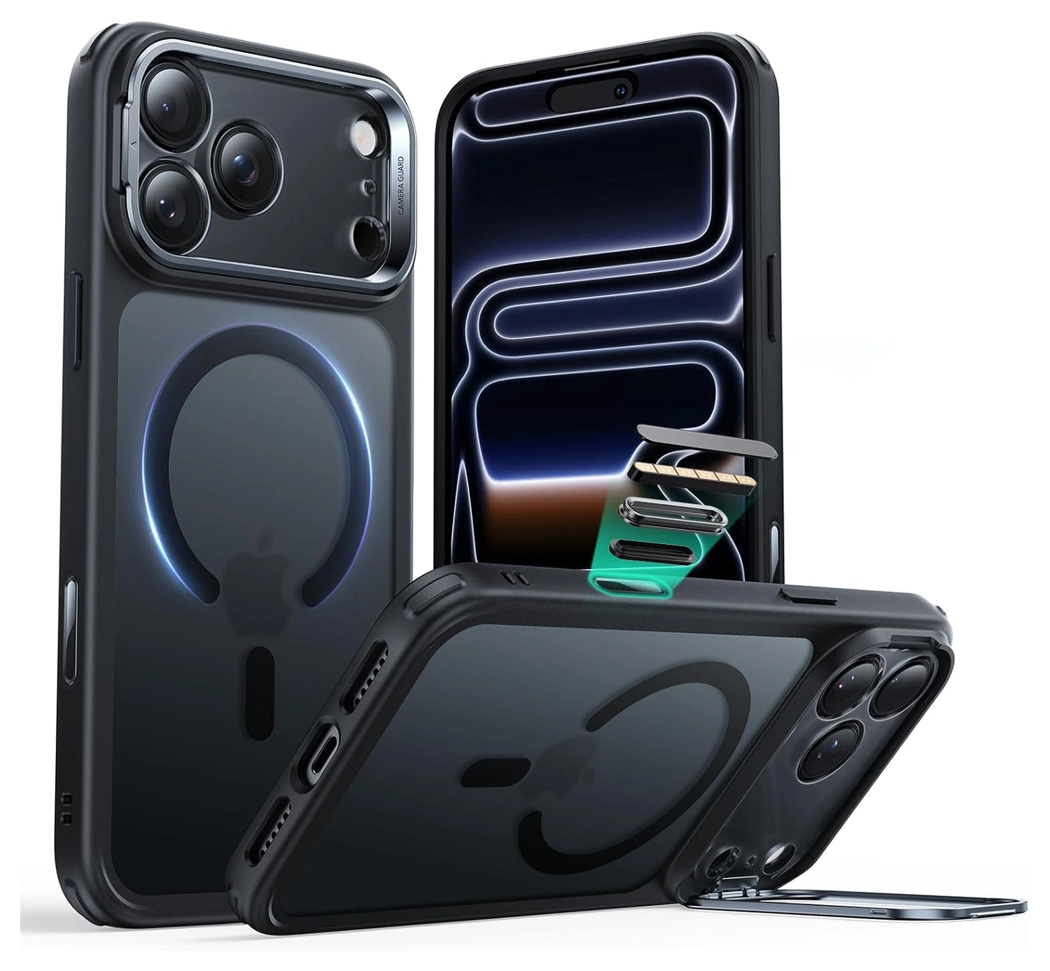 ESR Classic Hybrid MagSafe iPhone 17 Pro Hoesje Stand Frosted Zwart afbeelding 2