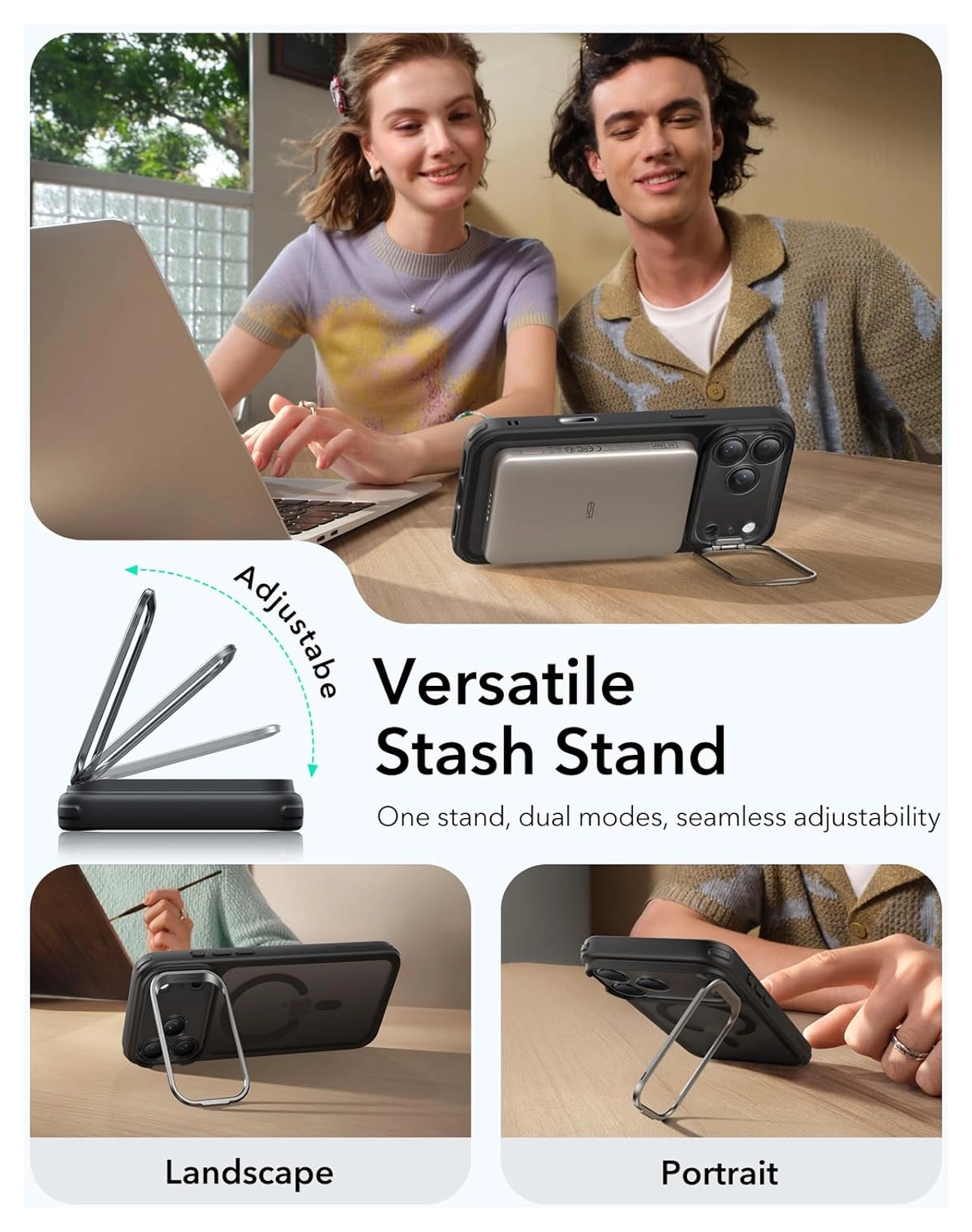 ESR Classic Hybrid MagSafe iPhone 17 Pro Hoesje Stand Frosted Zwart afbeelding 6