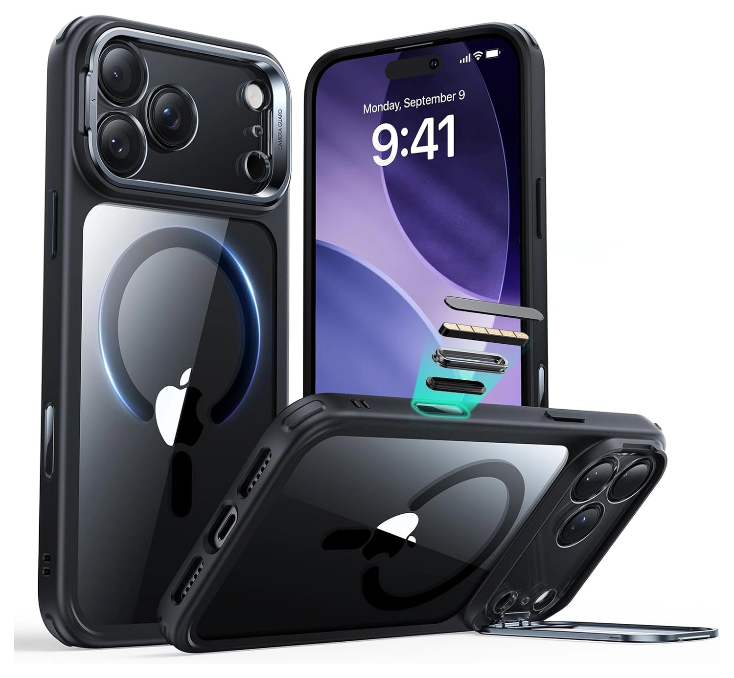 ESR Classic Hybrid MagSafe iPhone 17 Pro Hoesje Stand Transparant Zwart afbeelding 2