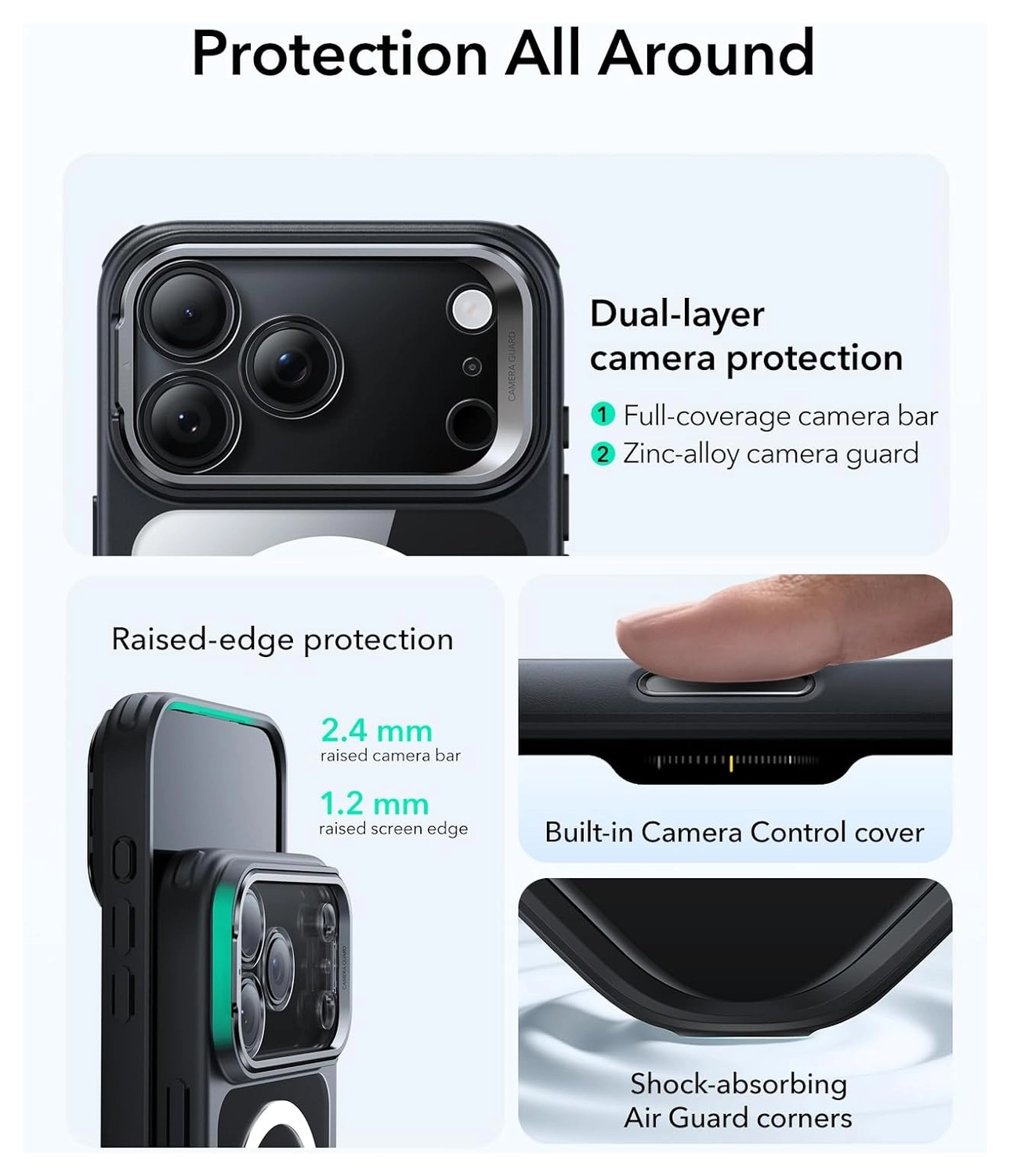 ESR Classic Hybrid MagSafe iPhone 17 Pro Hoesje Stand Transparant Zwart afbeelding 5