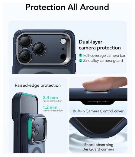 ESR Classic Hybrid MagSafe iPhone 17 Pro Hoesje Stand Blauw afbeelding 5
