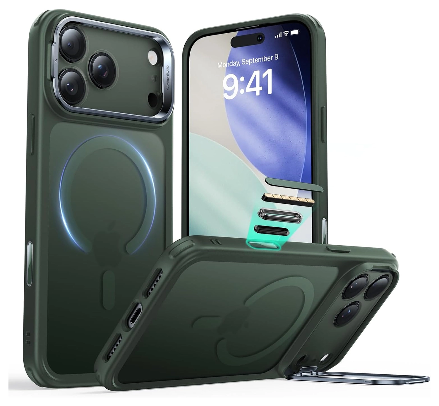 ESR Classic Hybrid MagSafe iPhone 17 Pro Hoesje Stand Groen afbeelding 2