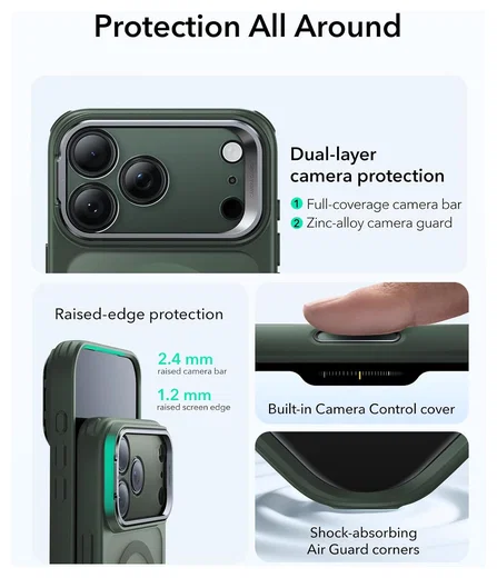 ESR Classic Hybrid MagSafe iPhone 17 Pro Hoesje Stand Groen afbeelding 4