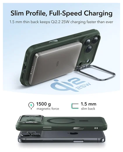 ESR Classic Hybrid MagSafe iPhone 17 Pro Hoesje Stand Groen afbeelding 7