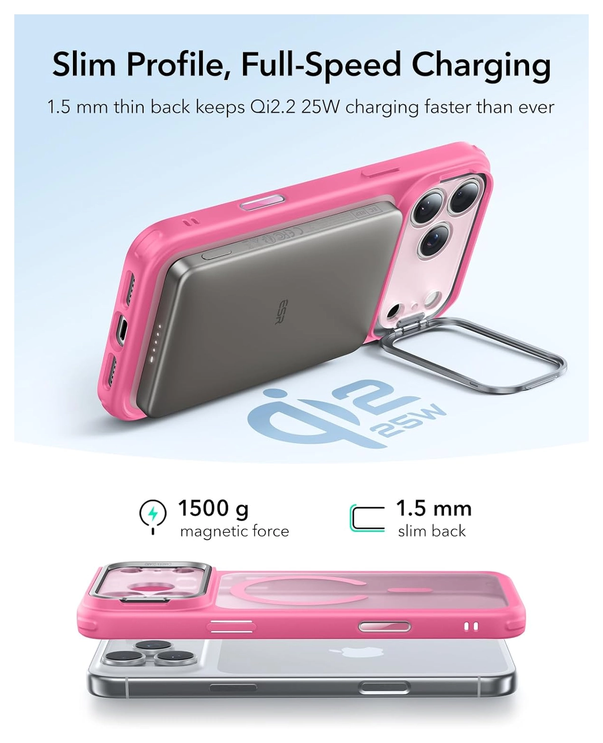 ESR Classic Hybrid MagSafe iPhone 17 Pro Hoesje Stand Roze afbeelding 6