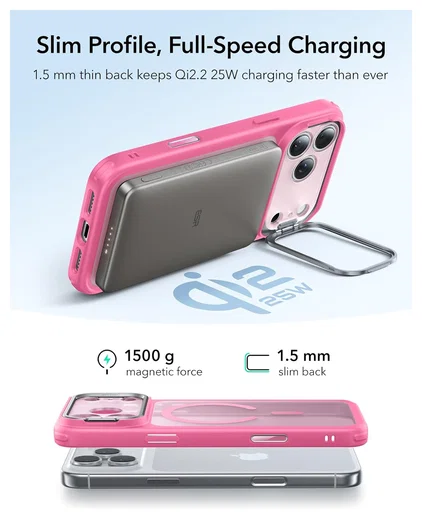 ESR Classic Hybrid MagSafe iPhone 17 Pro Hoesje Stand Roze afbeelding 6