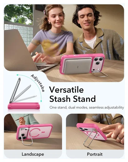 ESR Classic Hybrid MagSafe iPhone 17 Pro Hoesje Stand Roze afbeelding 7