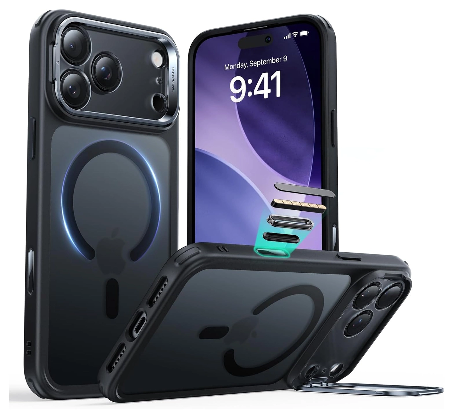 ESR Classic Hybrid MagSafe iPhone 17 Pro Max Hoesje Stand Frosted Zwart afbeelding 2