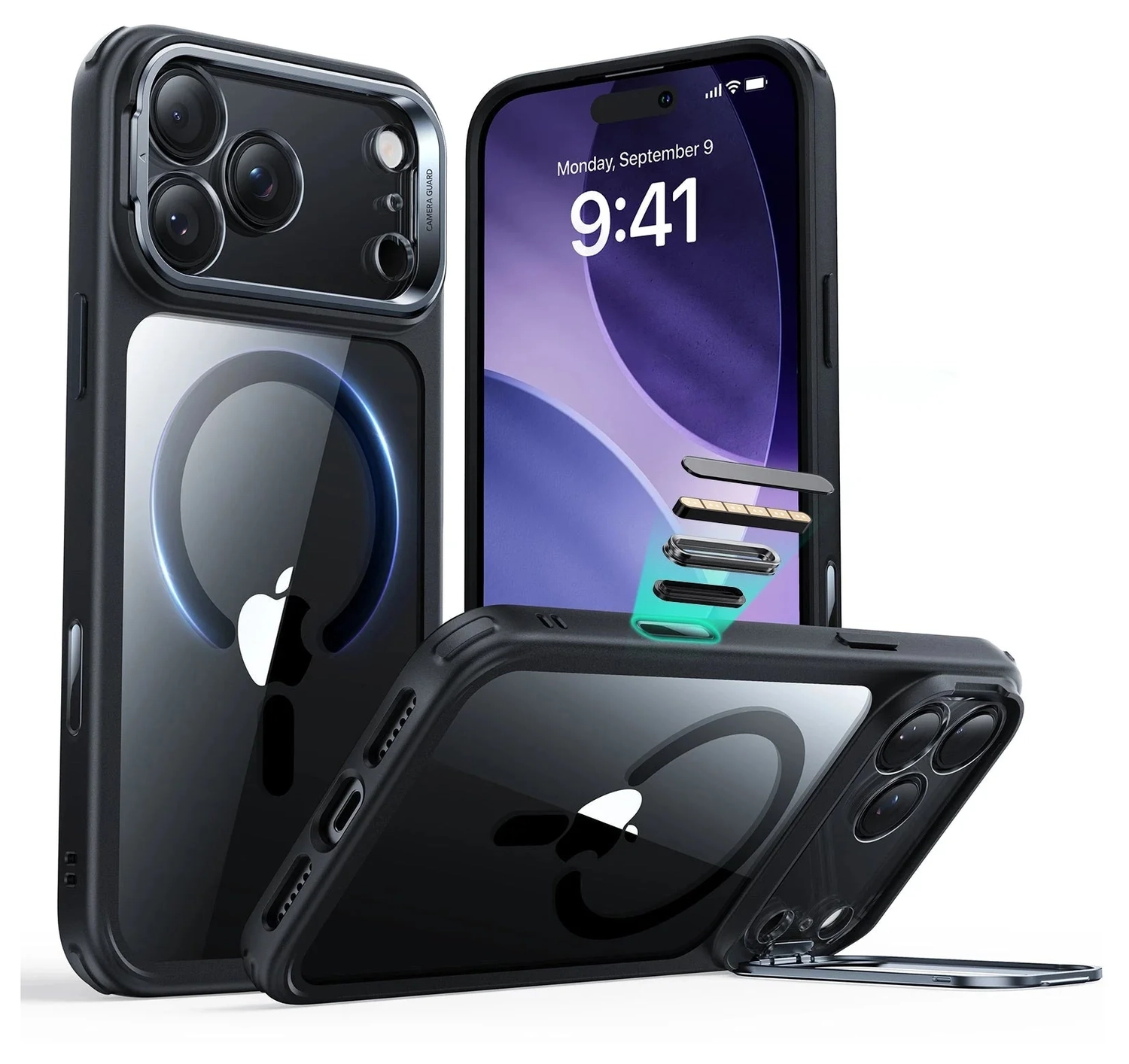 ESR Classic Hybrid MagSafe iPhone 17 Pro Max Hoesje Stand Transparant Zwart afbeelding 2