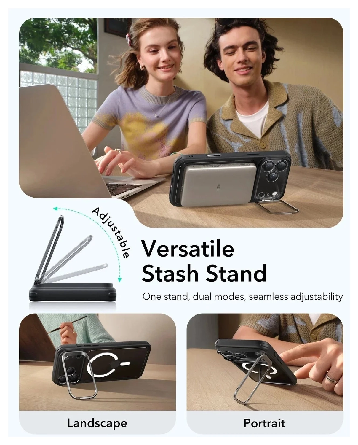 ESR Classic Hybrid MagSafe iPhone 17 Pro Max Hoesje Stand Transparant Zwart afbeelding 6