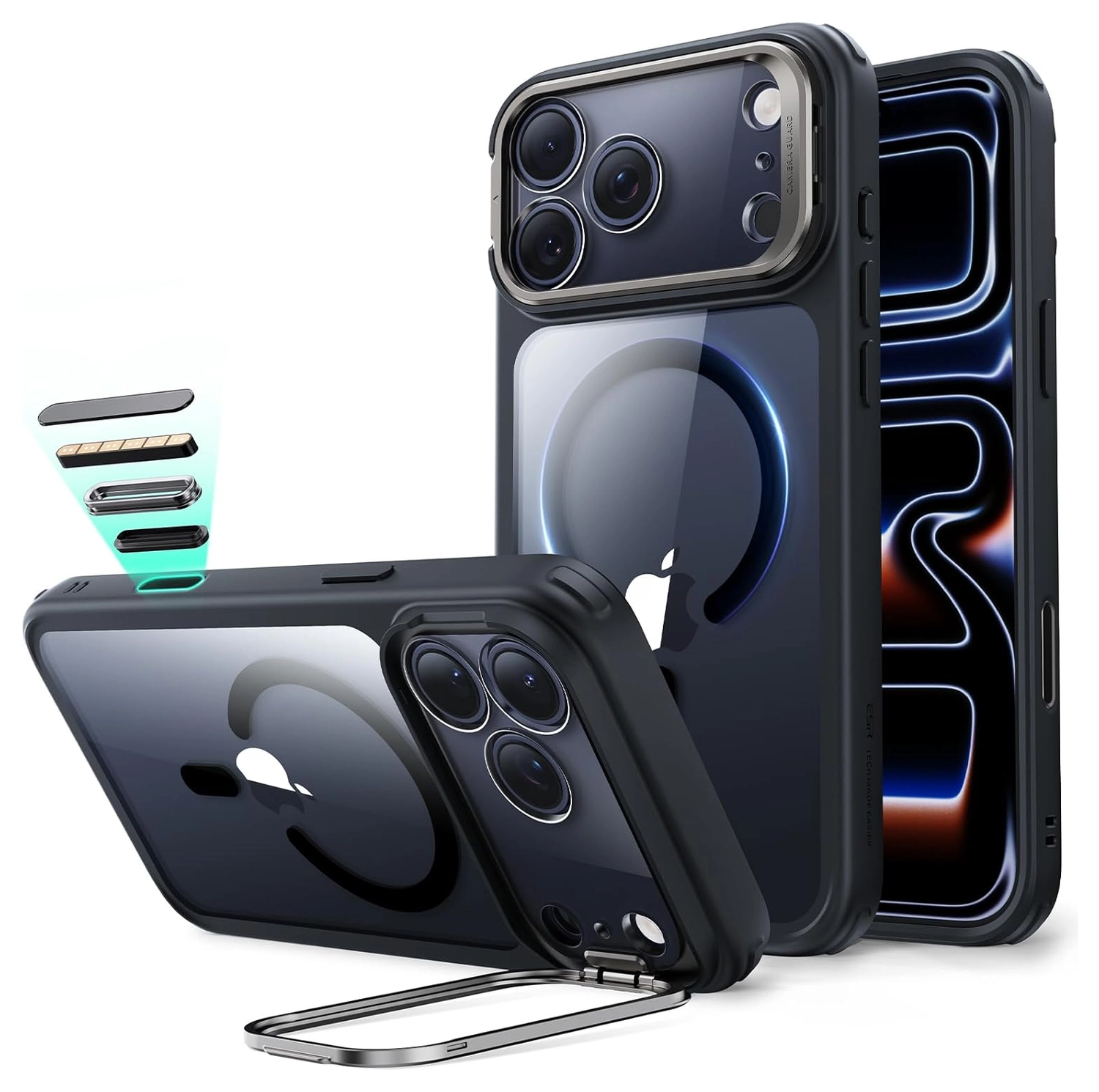 ESR Classic Hybrid MagSafe iPhone 17 Pro Max Hoesje Stand Transparant Zwart afbeelding 1