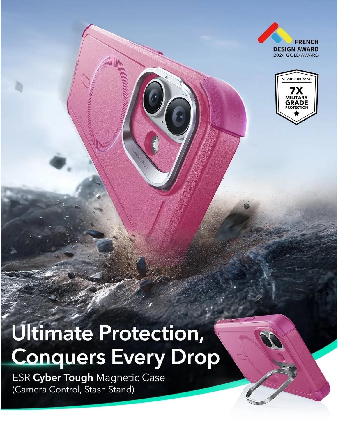 ESR Cyber Tough iPhone 17 Hoesje Stand MagSafe Back Cover Roze afbeelding 2