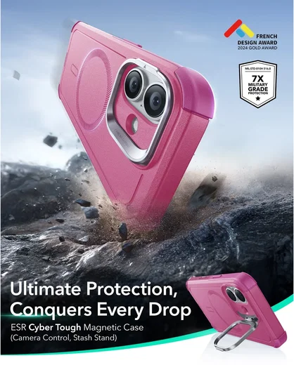 ESR Cyber Tough iPhone 17 Hoesje Stand MagSafe Back Cover Roze afbeelding 2